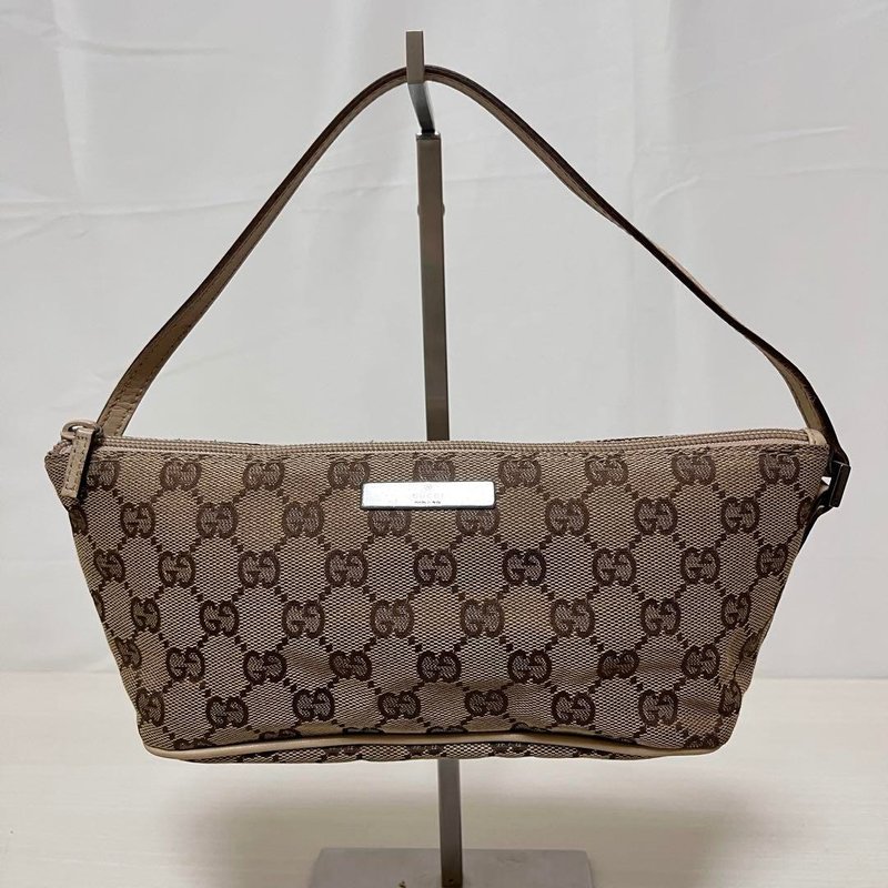 本物 GUCCI グッチ アクセサリーポーチ ハンドバッグ GG キャンバス レザー ベージュ 07198 中古 - 手提包/手提袋 - 其他材質 