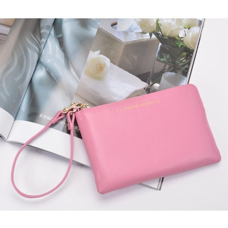 【FUGUE Origin】Peach pink lightweight leather clutch bag - Clutch Bags - Genuine Leather Pink