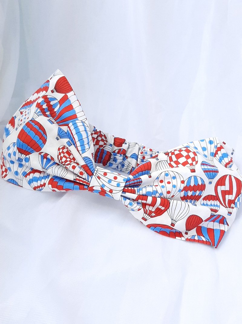 Red, white and blue hot air balloon single bow wide headband - ที่คาดผม - ผ้าฝ้าย/ผ้าลินิน หลากหลายสี