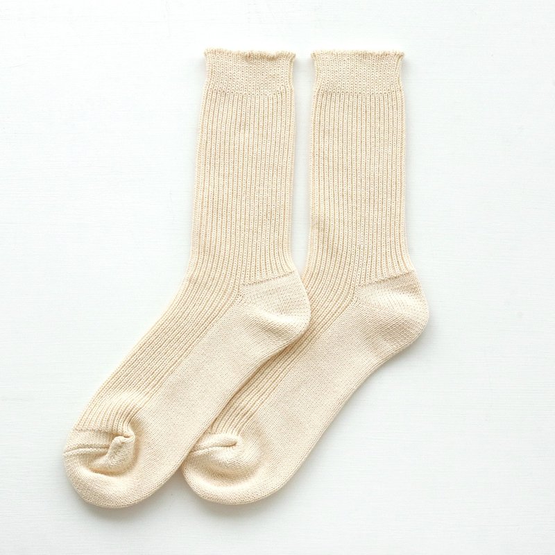 天然素材で快適 厚手リブ編みソックス 　サステナブルなリサイクルコットン靴下(アンティークホワイト) - 靴下・ソックス - コットン・麻 ホワイト