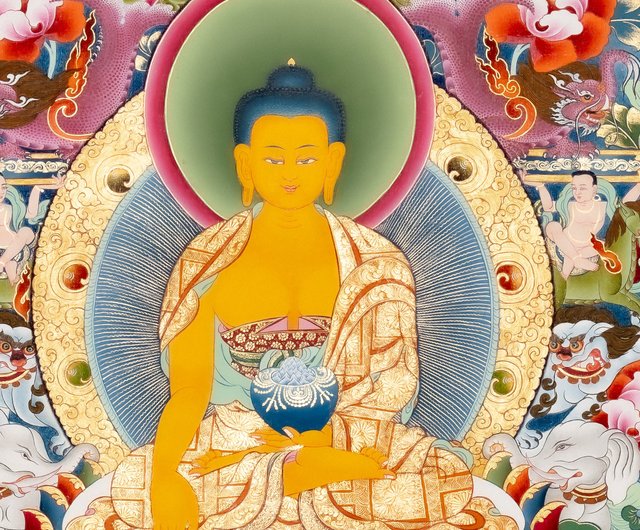 手描きの伝統的な仏教16阿羅漢タンカ絵 - ショップ Boudha Stupa
