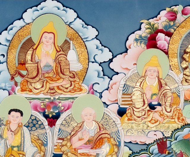 手描きの伝統的な仏教16阿羅漢タンカ絵 - ショップ Boudha Stupa
