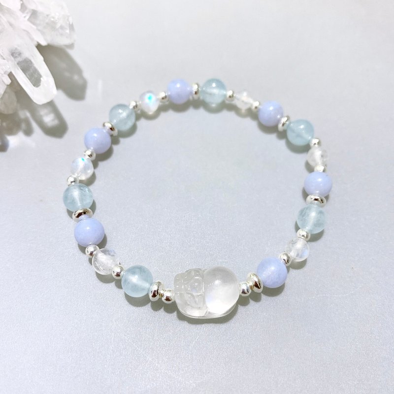 Ops Aquamarine Moonstones Blue Lace agate Silver bracelet - สร้อยข้อมือ - เครื่องเพชรพลอย สีน้ำเงิน