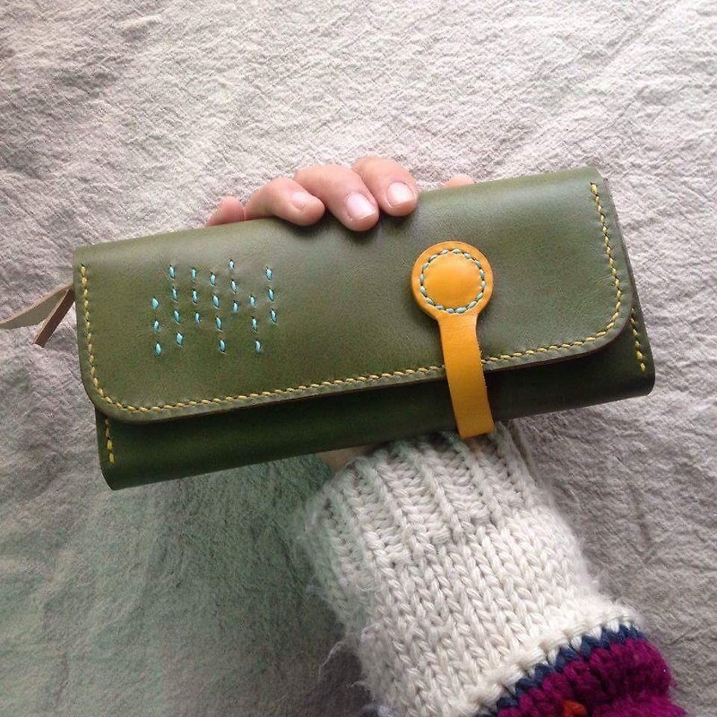 Matcha Lan Yu Long handmade leather folder _ - กระเป๋าสตางค์ - หนังแท้ สีเขียว