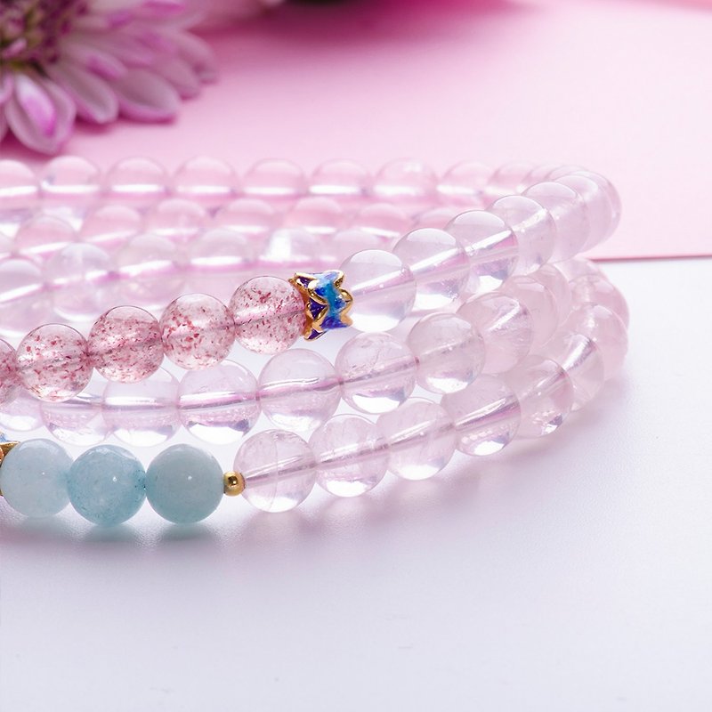 Rose Quartz. Aquamarine, Strawberry Rose Quartz. 925 sterling silver Bracelet - Bracelets - Gemstone Pink