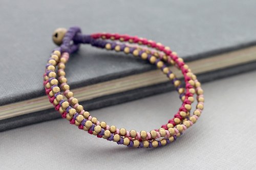 xtravirgin 甜蜜的粉紅色黃銅串珠手鍊，可愛的黃銅編織編織袖口手鐲