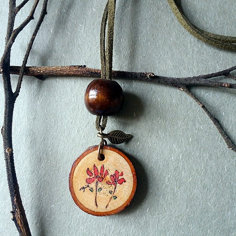 Hand-painted necklace / pendant (flower) - สร้อยคอ - ไม้ หลากหลายสี