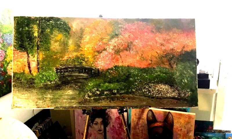 Japanese landscape large canvas,original oil painting for home decoration. - ตกแต่งผนัง - วัสดุอื่นๆ 