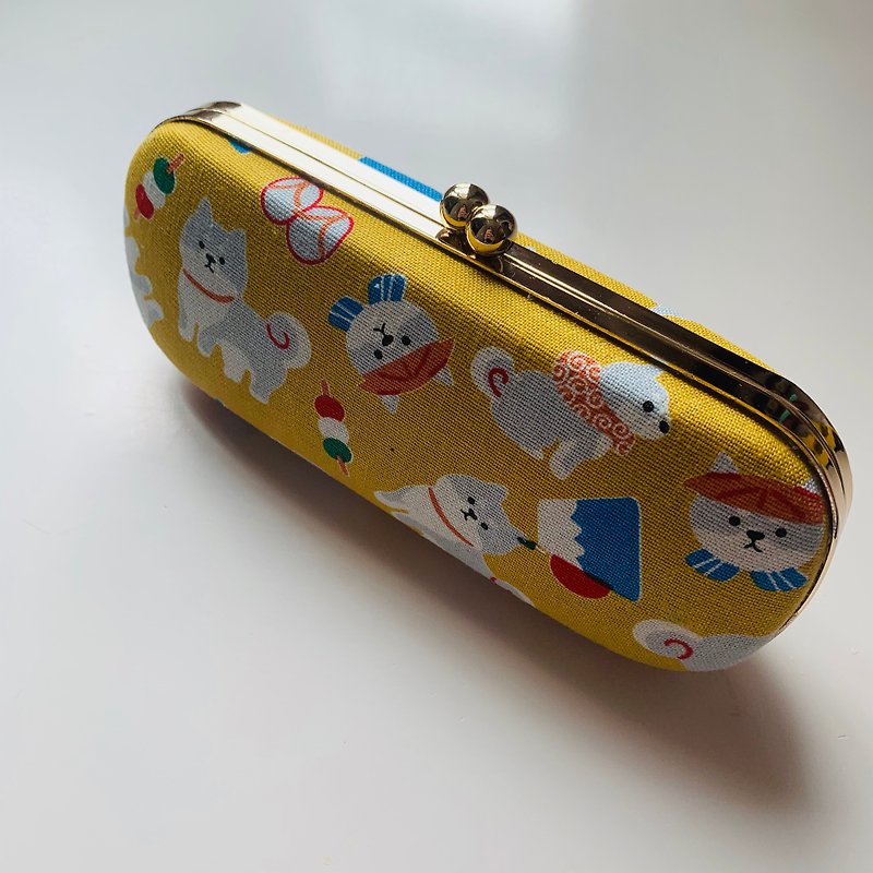 Doggy Glasses Case/ Pencil Case/ Jewellery Case - กล่องดินสอ/ถุงดินสอ - ผ้าฝ้าย/ผ้าลินิน สีเหลือง