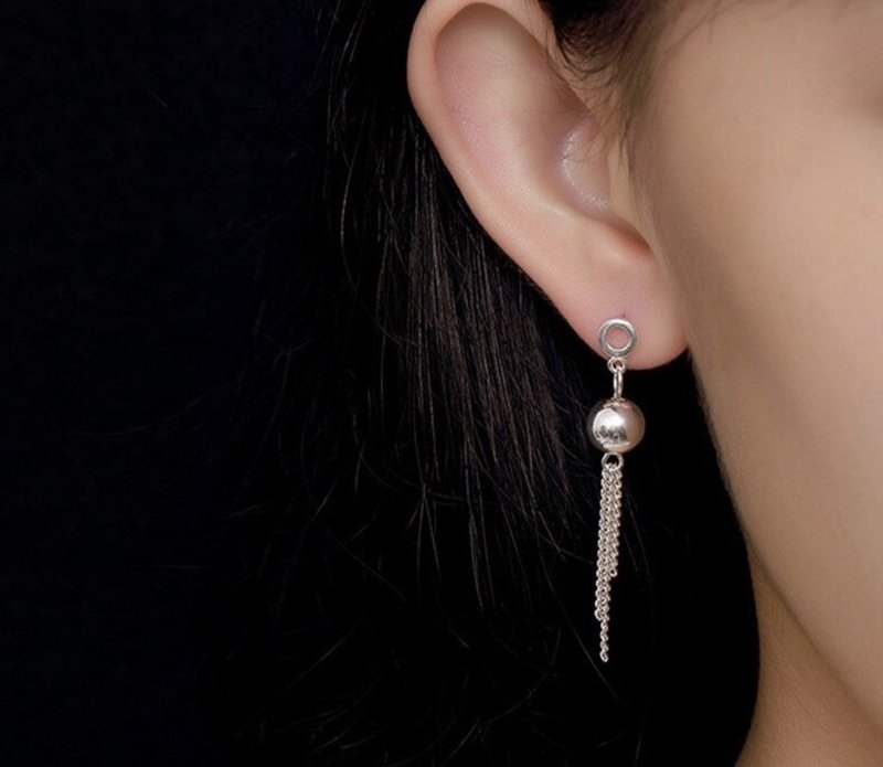Real 925 Sterling Silver Handmade Balls Dangle Earrings Women Simple Fashion - 耳環/耳夾/耳骨夾 - 純銀 銀色