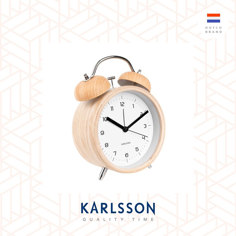 Karlsson, 經典打鈴鬧鐘大Alarm clock Classic Bell wood white - 時鐘/鬧鐘 - 木頭 白色