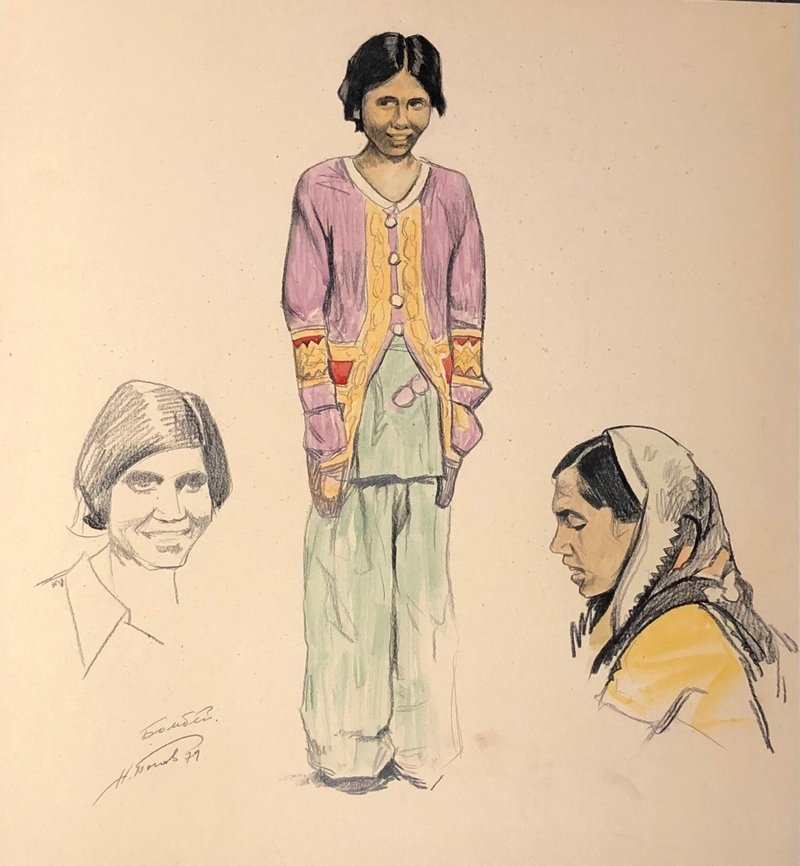 Watercolor, Girl from Bombay, Realism with Ethnographic Influences, Wall Art - 壁貼/牆壁裝飾 - 紙 多色