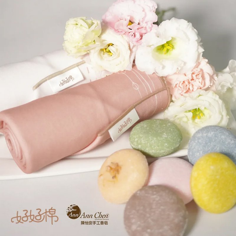Chen Yian handmade soap x Haohao cotton-sweet gift set shampoo cake/self-adhesive hair towel - Shampoos - Essential Oils Pink