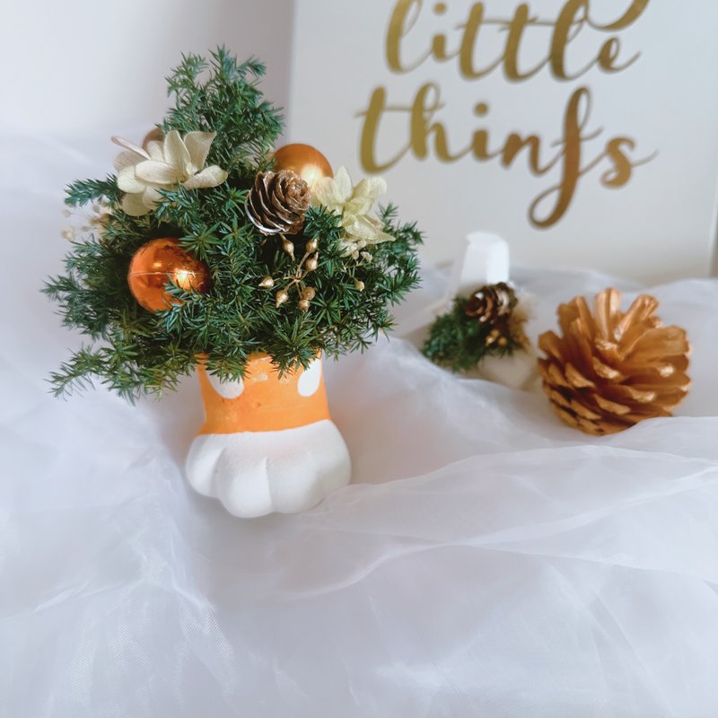 喵喵耶誕 小聖誕樹 乾燥花盆 永生盆花 聖誕禮物 交換禮物 花禮 - 乾燥花/永生花 - 植物．花 橘色