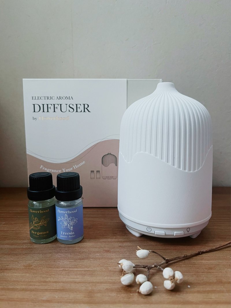 Aromatherapy diffuser comes with two pieces of aromatherapy oil, white ceramic type, humidifying seven-color night light, exquisite gift box - น้ำหอม - เครื่องลายคราม ขาว