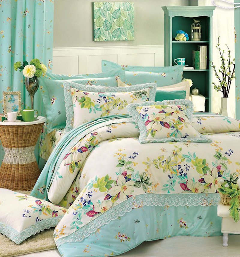 【R851  Encounter Spring】100% Cotton Combed 60s, Fitted Sheet and Sham Sets - เครื่องนอน - ผ้าฝ้าย/ผ้าลินิน สีเขียว