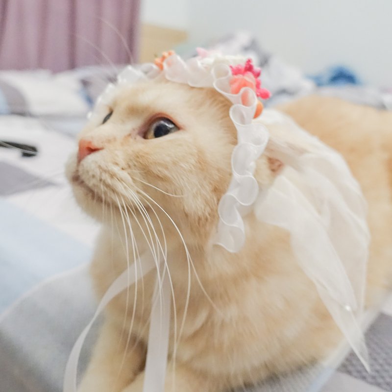 寵物帽子浪漫婚紗頭紗 - 寵物衣服 - 其他材質 白色