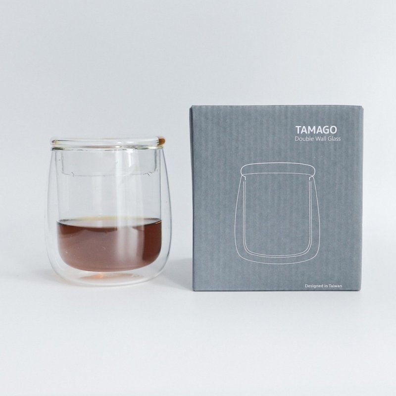 TAMAGO雙層玻璃杯/附杯蓋/咖啡杯 - 咖啡杯/馬克杯 - 玻璃 白色