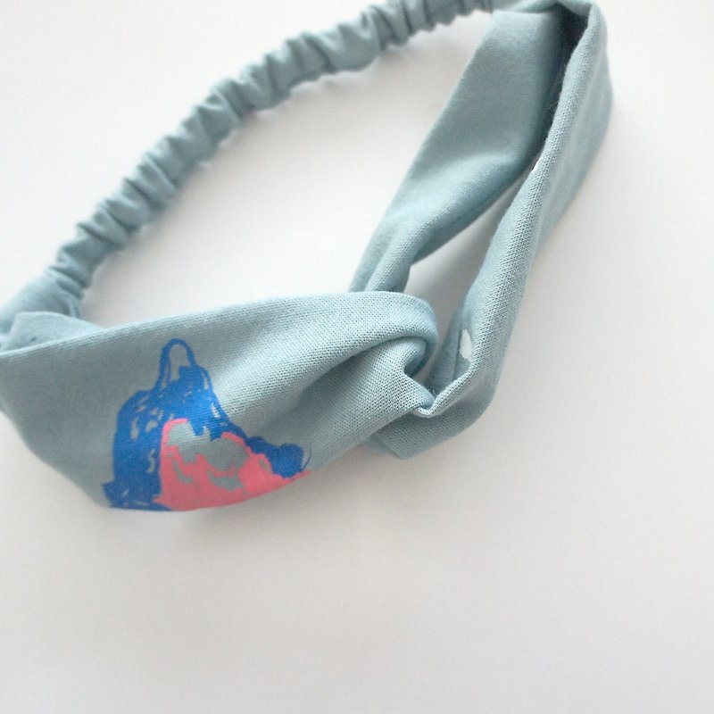 Mountain, wind, blue puppy cute printed cotton handmade silk ribbon - Hair Accessories - Cotton & Hemp Blue