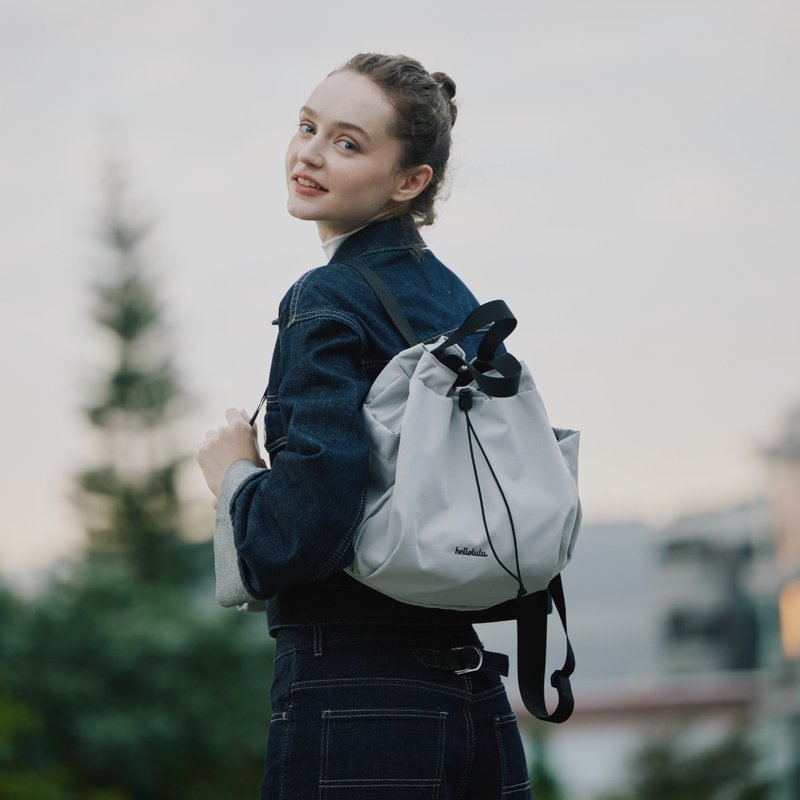 索繩束口文青小後背包S號 EMMA ECO (雲灰色) | 休閒旅行雙肩包 - 後背包/背包/書包 - 環保材質 灰色