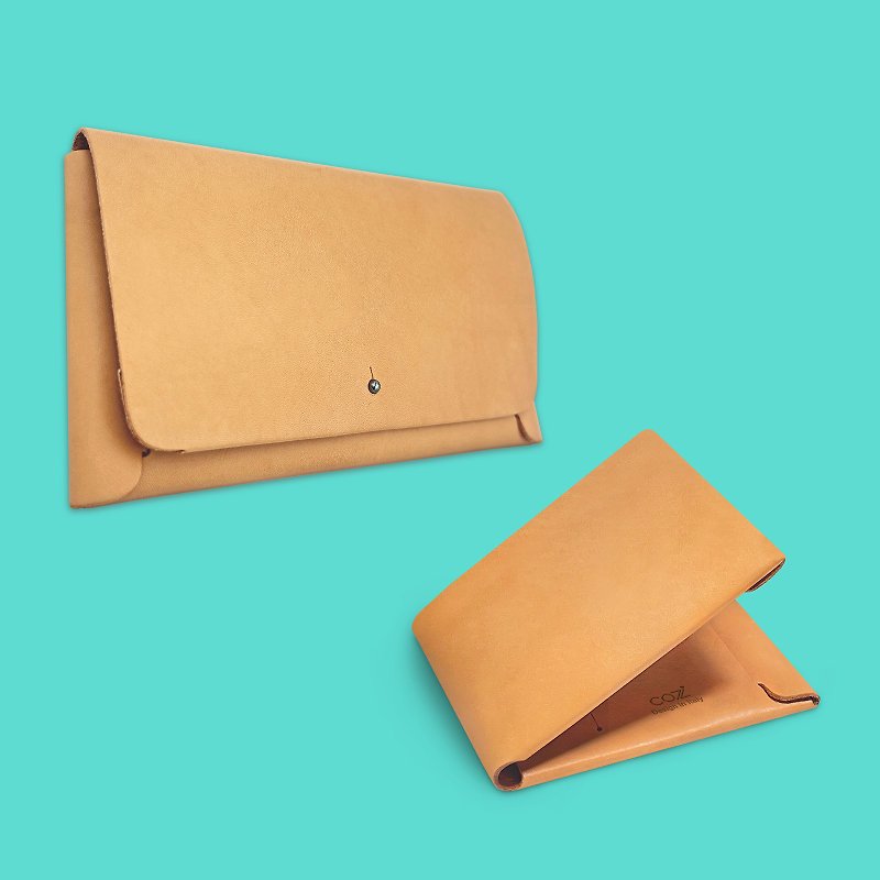 Genuine Leather Wallets Orange - COZI - Italian Vegetable Tanned Leather Bifold Wallet Short Wallet
