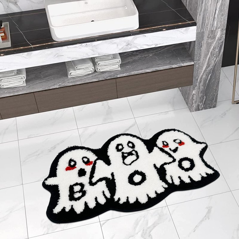 Cute Ghost Soft Bathroom Mat Foot Pad Black Halloween Holiday Home Dec - Rugs & Floor Mats - Polyester Black