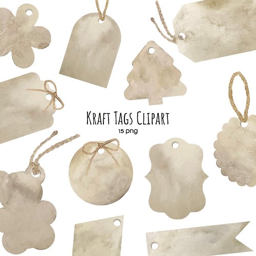 Art and Funny Watercolor kraft paper tags clipart. Craft label clip art 15 PNG