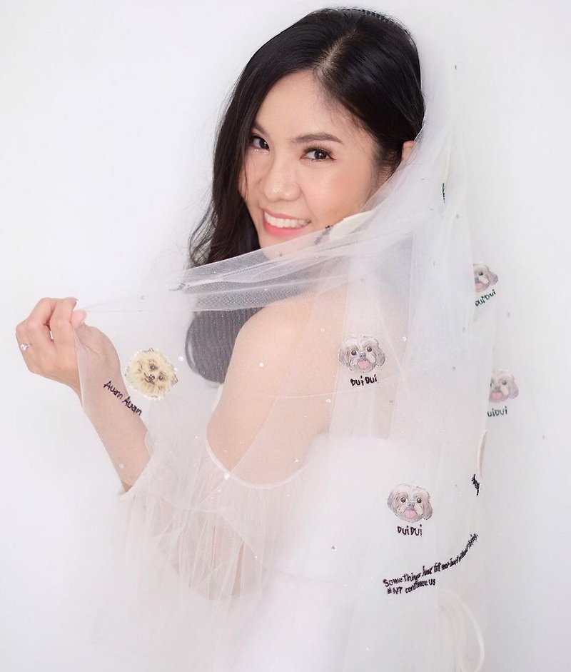 Pet Custom Neoprene technique Wedding Veil - 髮夾/髮飾 - 聚酯纖維 白色