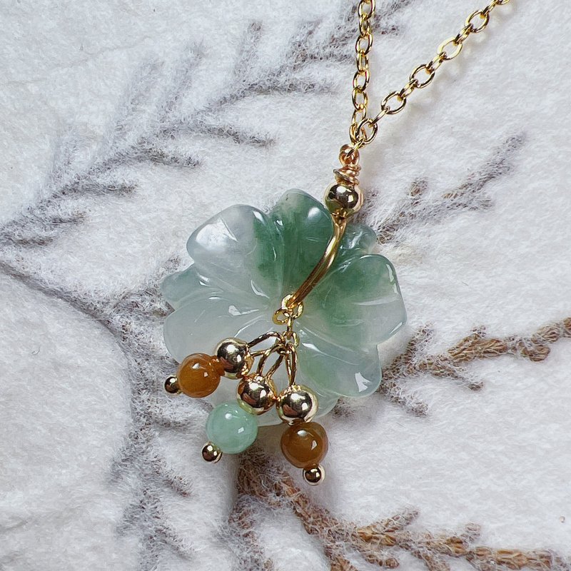 Bingpiaohua jadeite flower design necklace 14K gold-filled | Natural Myanmar Grade A jadeite | Gift - สร้อยคอ - หยก สีใส