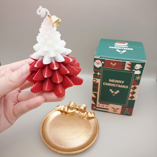 クリスマスツリー 陶器製 キャンドルホルダー クリスマスツリー キャンドル ホルダー-ゴールド-レッド
