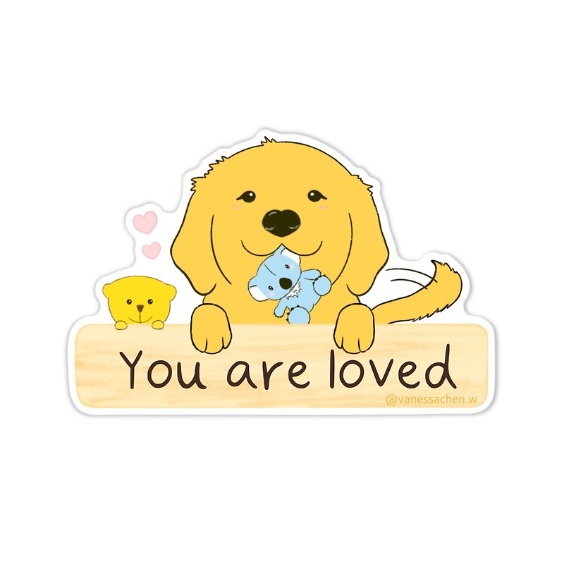 You Are Loved Sticker, Cute Golden Retriever Dog Sticker, Waterproof Sticker - สติกเกอร์ - กระดาษ 