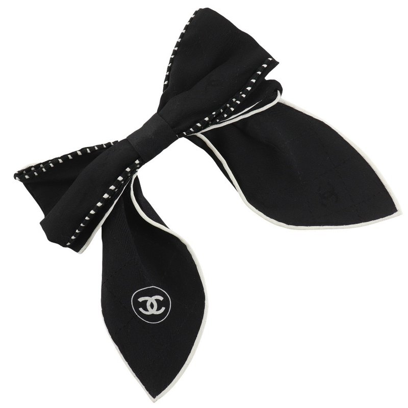 [Direct from Japan] CHANEL Coco Mark Ribbon Bi-color Barrette, Fall/Winter Collection, Silk, Black, 23K, Women's [Pre-owned] - เครื่องประดับผม - ผ้าไหม สีดำ