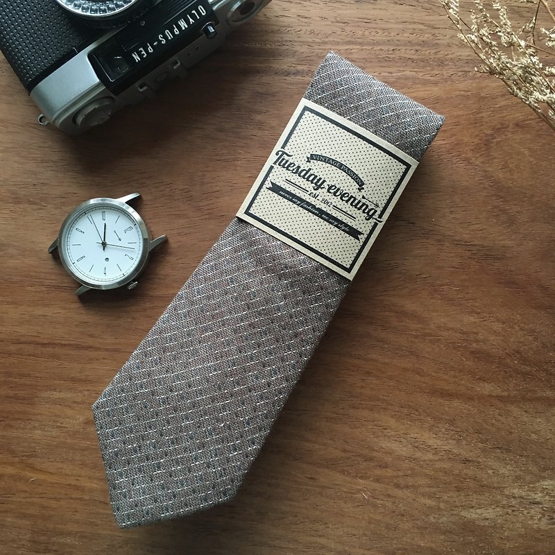 Necktie Sea Sand Brown Stitched Stripe - 領帶/領帶夾 - 棉．麻 咖啡色