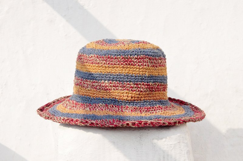 Valentine's Day gift a limited edition of hand-woven cotton Linen cap / knit cap / hat / visor / hat / straw hat - childlike color colorful striped forest wind - Hats & Caps - Cotton & Hemp Multicolor