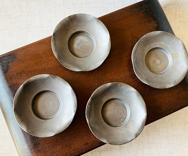 【人気SALE低価】古錫　荷葉式茶托　乾茂號造　５客 錫製