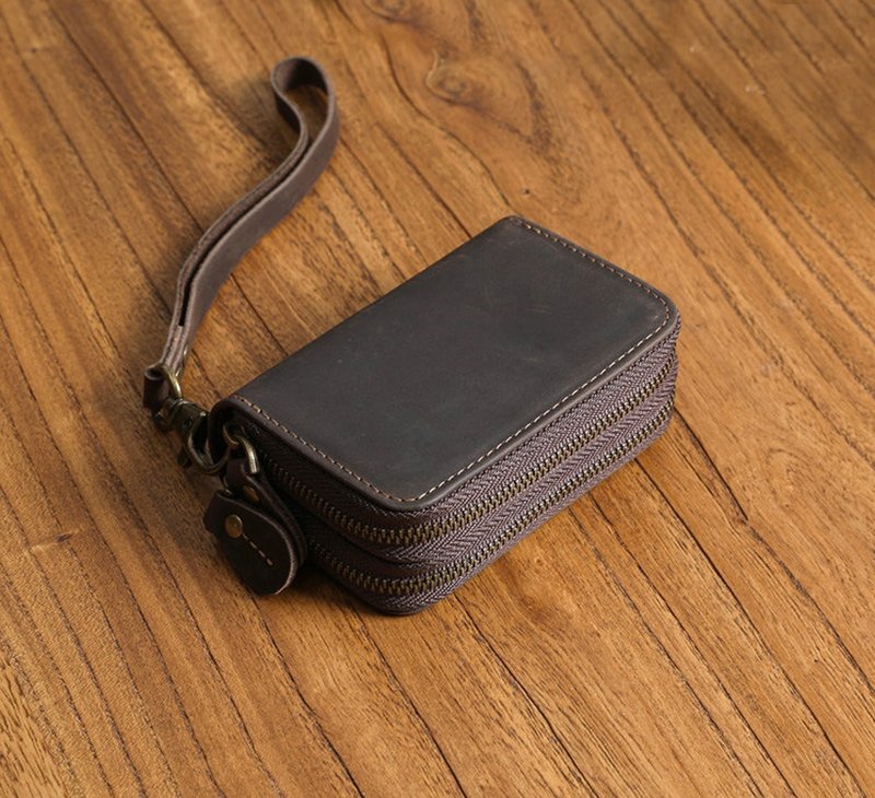 真皮零錢包 鑰匙包 日常包 牛皮錢包女男 - 銀包 - 真皮 橘色