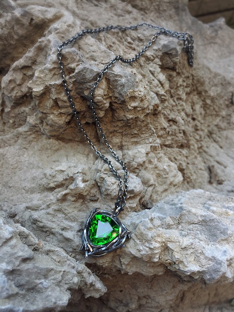 Natural Obsidian Necklace (Limited) - แหวนคู่ - เครื่องเพชรพลอย สีเขียว