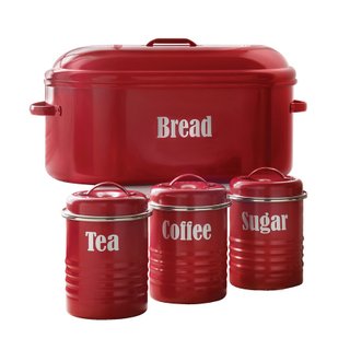 British Rayware industrial style classic red bread box / coffee / sugar / tea sealed storage tank group combination