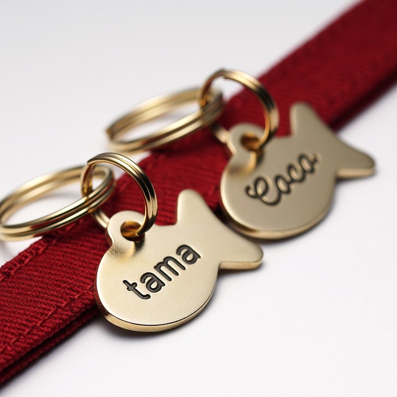 Tiny Cat Tag, Fish Cat Tag, Brass Cat Tag, Small Cat Tag, Pet ID Name tag - อื่นๆ - ทองแดงทองเหลือง สีทอง