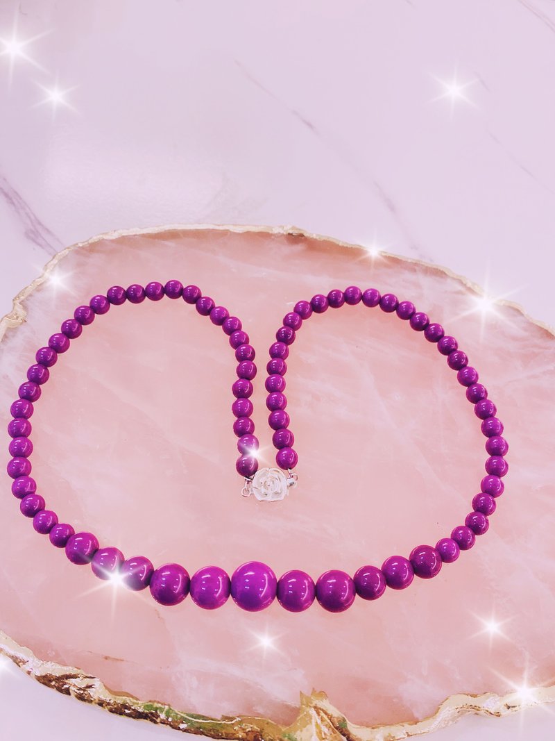 Purple mica large beads and small beads fall on a plate of Rose love - สร้อยคอ - เงินแท้ หลากหลายสี