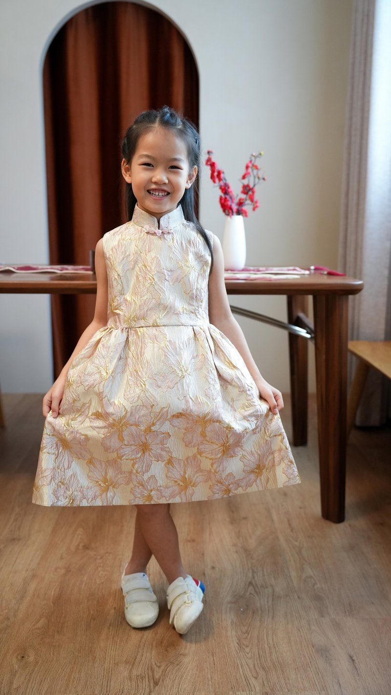 Kid's Sleeveless Brocade Qipao (Blush) - ชุดเด็ก - ผ้าฝ้าย/ผ้าลินิน สึชมพู