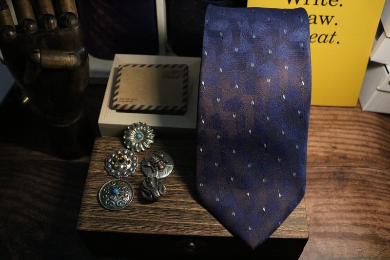 深藍魅影真絲領帶時尚紳士風necktie - 領帶/領帶夾 - 絲．絹 藍色