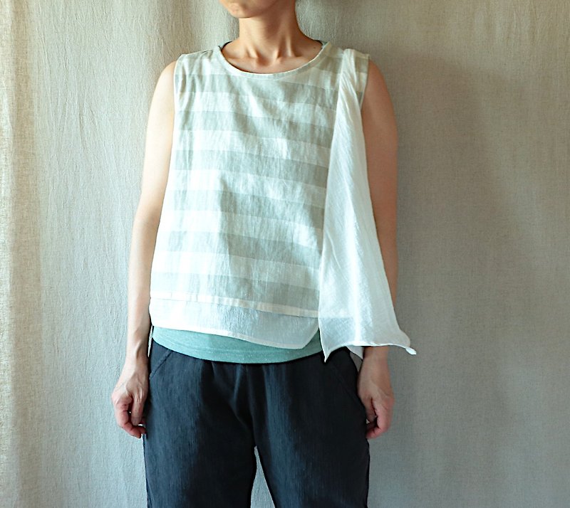 Yurari Sleeveless(Check / Linen / Cotton) Ladies L