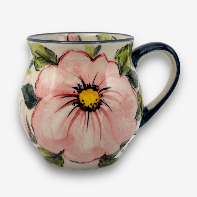 Polish hand-painted handmade pottery-Pangpang cup 220ml pink flower series designer model - Cups - Pottery Pink