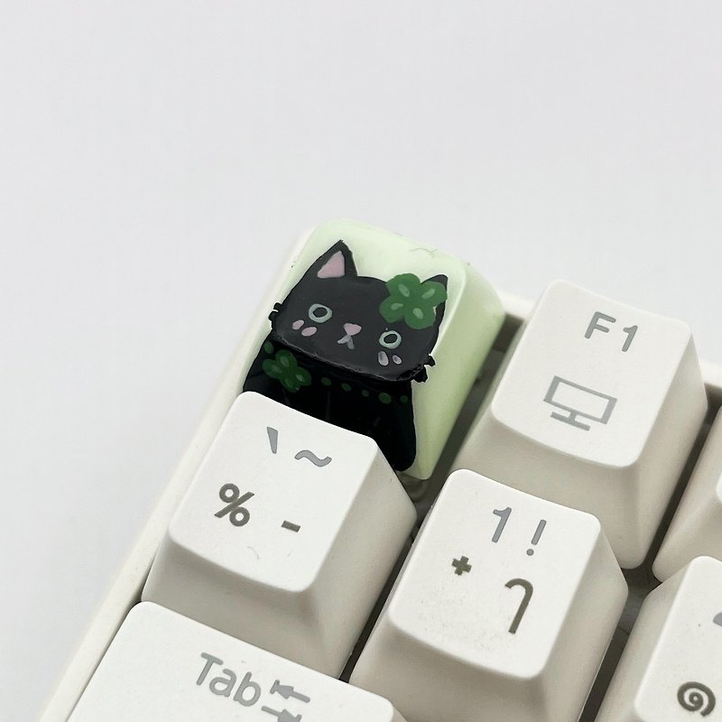 XDA keycap Black Cat and Clover - Computer Accessories - Plastic Green