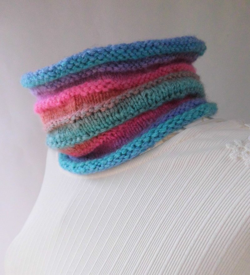 手編み・ネックウオーマー・虹色を探して - 圍巾/披肩 - 聚酯纖維 藍色