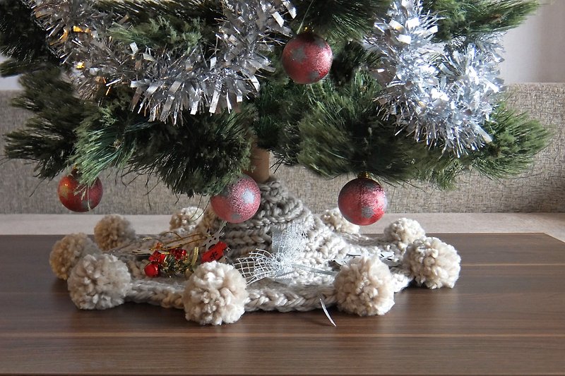 Table top handmade New Year tree skirt, Chunky pastel New Year tree skirt - Other - Wool Silver