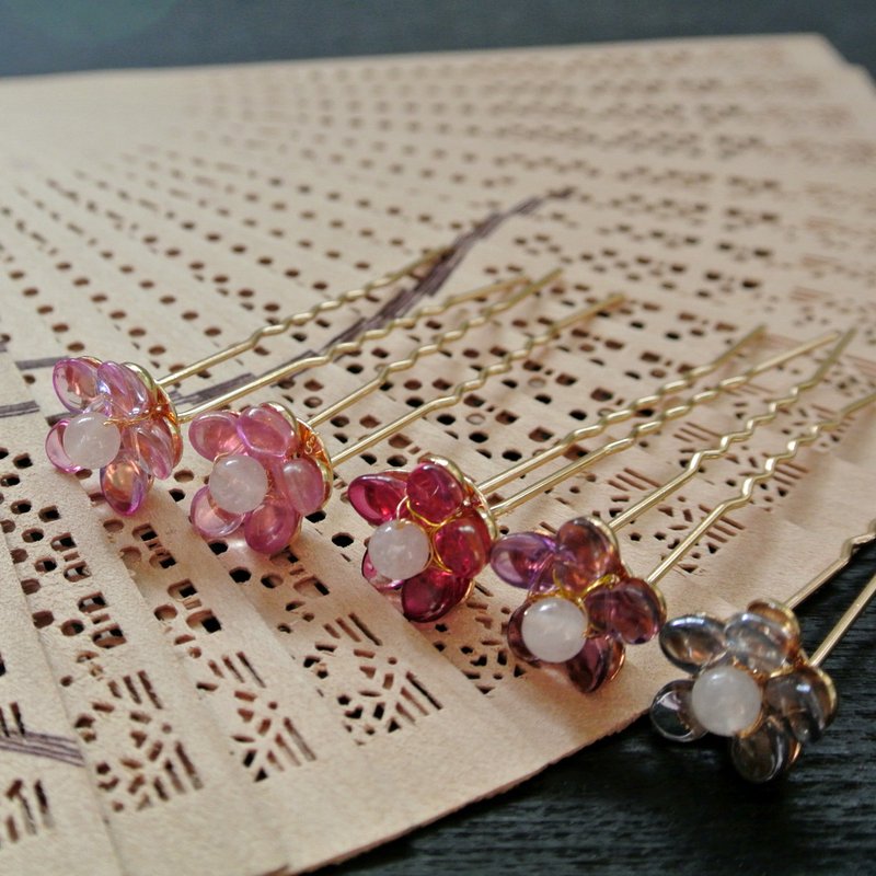 朵朵開小髮釵(一對)-藍+紫色系列 - 髮夾/髮圈 - 銅/黃銅 藍色