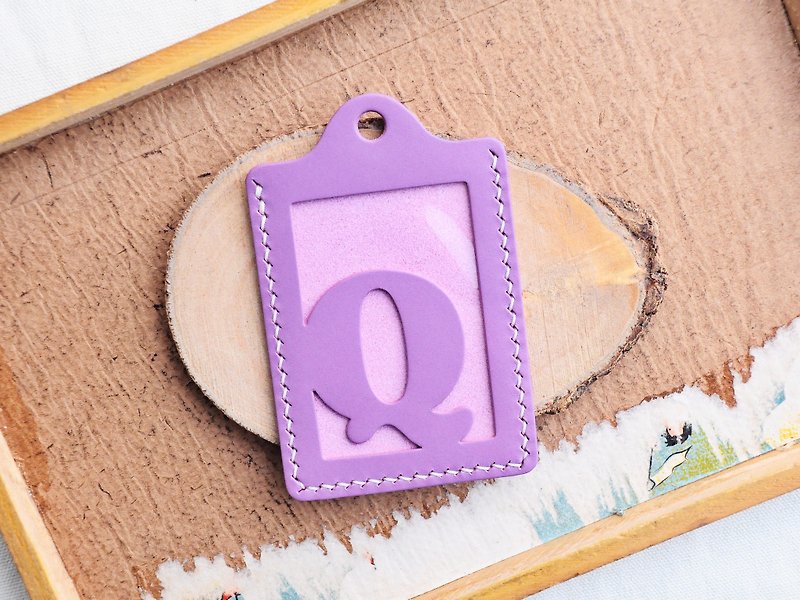 The initial Q letter ID cover is well stitched, leather material bag, card holder, business card holder, free engraving - Leather Goods - Genuine Leather Purple
