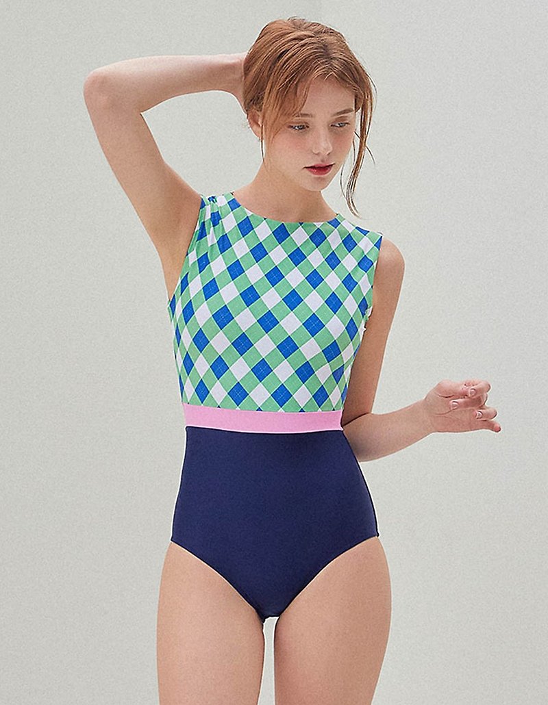 23 Fiona H Suit - Green Check / Navy - 女泳衣/比基尼 - 其他材質 多色